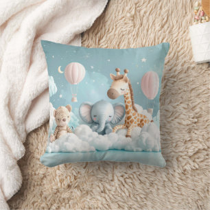 Baby Giraffe with all his friends Throw Pillow