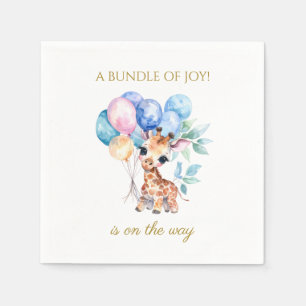 Baby Giraffe with balloons Baby Shower Napkin