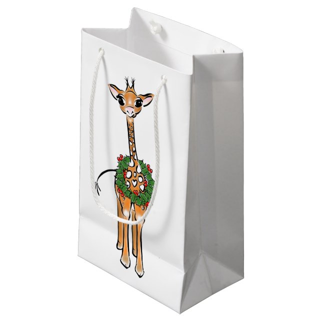 Baby Giraffe - wreath-merry and bright Small Gift Bag (Front Angled)