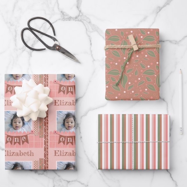 Baby Girl 1st Birthday Pink Scrapbooking Wrapping Paper Sheet (Front)
