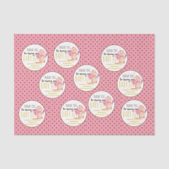 Baby Girl 1st Birthday Shower Princess Cats Thanks Tissue Paper (Front)