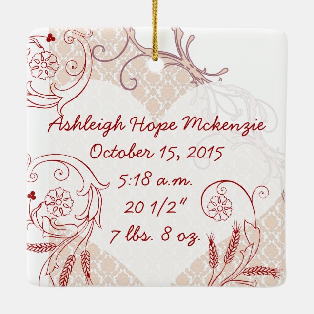 Baby Girl 1st Christmas Birth Stats Photo Pink Ceramic Ornament (Back)