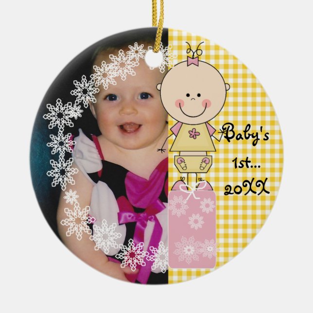 Baby Girl 1st Christmas Custom Ornament (Front)