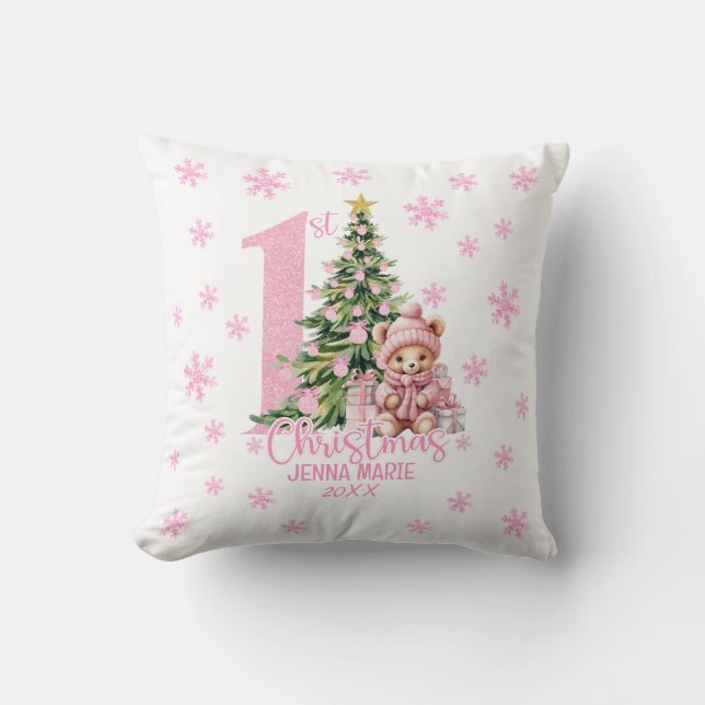 BABY GIRL 1ST CHRISTMAS  THROW PILLOW (Front)