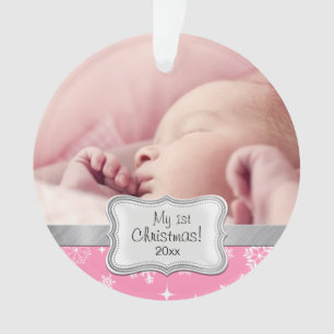 Baby Girl 1st Christmas with Snowflakes Ornament