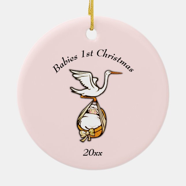 Baby Girl 1st Christmas with Year Ceramic Ornament (Back)