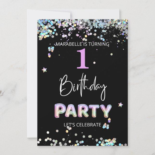 *~* BABY GIRL 1st One First Rainbow Birthday Invitation (Front)