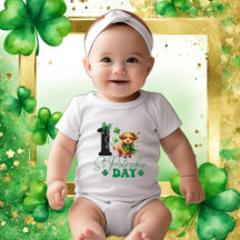 Baby Girl 1st St Patrick's Day with Highland Cow