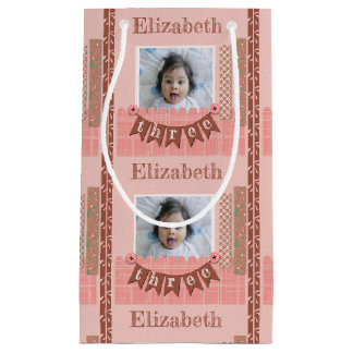 Baby Girl 3rd Birthday Pink Scrapbook Small Gift Bag