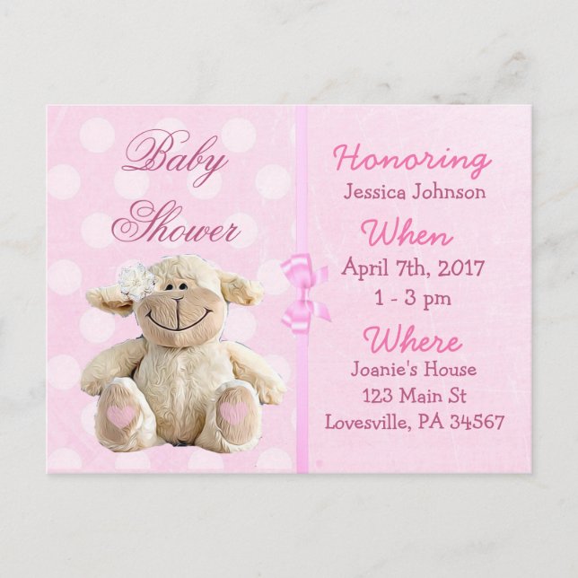 Baby Girl Agneau rose Baby shower Invitation (Devant)