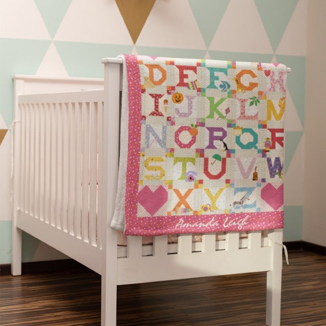 Baby Girl Alphabet Quilt Design Fleece Blanket (Creator Uploaded)