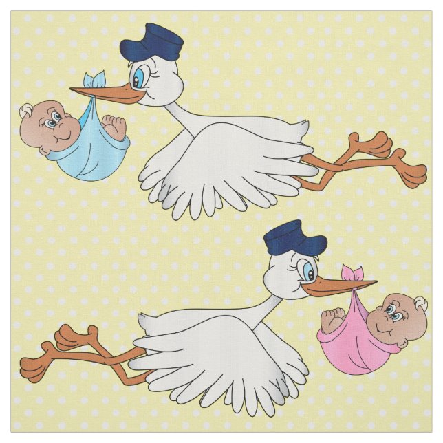 Baby Girl and Boy Stork Design Pattern Fabric (Swatch)