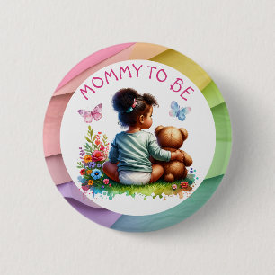 Baby Girl and her Teddy Bear Mom To Be 2 Inch Round Button