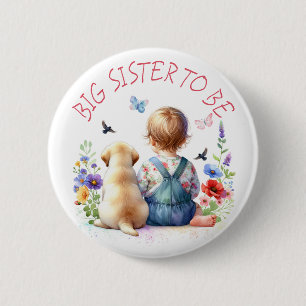 Baby Girl and Puppy Baby Shower Big Sister 2 Inch Round Button