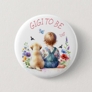 Baby Girl and Puppy Baby Shower GiGi to be 2 Inch Round Button