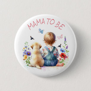 Baby Girl and Puppy Baby Shower Mama To Be 2 Inch Round Button