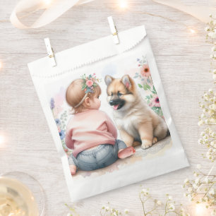 Baby Girl and Puppy Pink Baby Shower Favour Bag