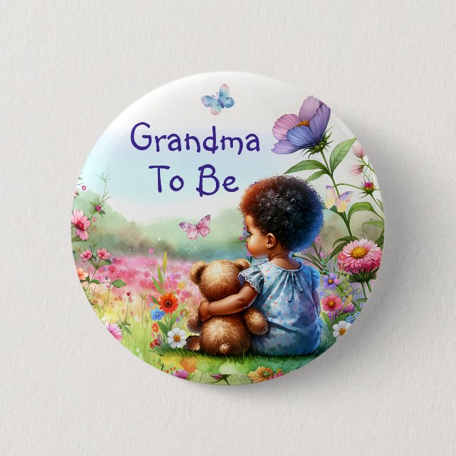 Baby Girl and Teddy Bear Baby Shower Grandma To Be 2 Inch Round Button (Front)