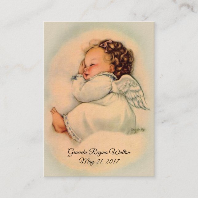 Baby Girl Angel Baptismal Remembrance Holy Card (Front)
