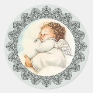 Baby Girl Angel sleeping on a Cloud Classic Round Sticker