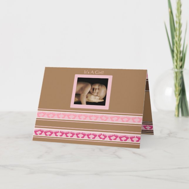 Baby Girl Annoucement Cute Baby Feet your Photo - Announcement (Front)