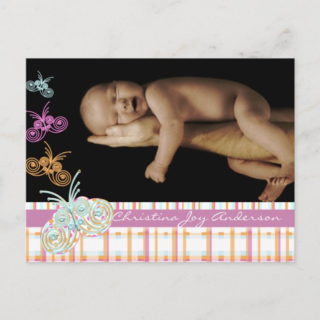 Baby Girl Announcement - Butterflies (Front)