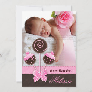 Baby Girl Announcement Invite Cake Pops Pink V