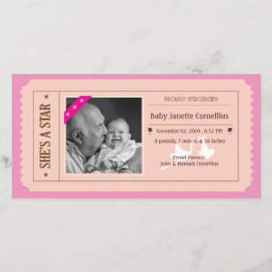Baby Girl Announcement - Movie Ticket Style