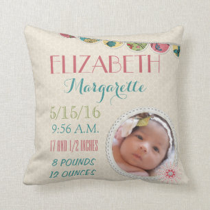 Baby Girl Announcement Photo Throw Pillow