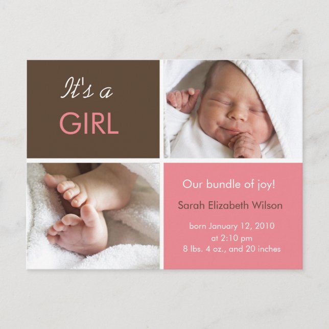 Baby Girl announcement postcards (Front)
