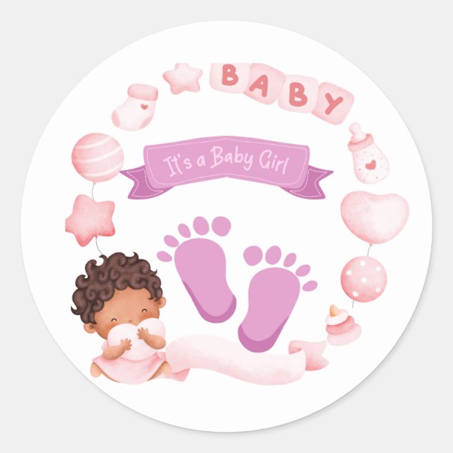 Baby girl Announcement Sticker (Front)