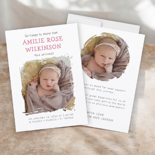 Baby Girl Arrival Announcement Card with Photo