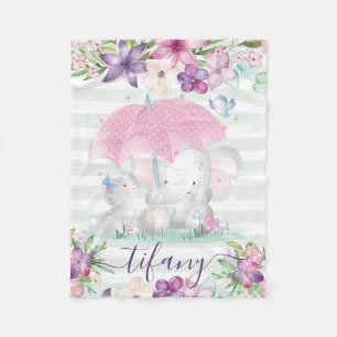 Baby Girl Baby Blanket with  Floral Elephant