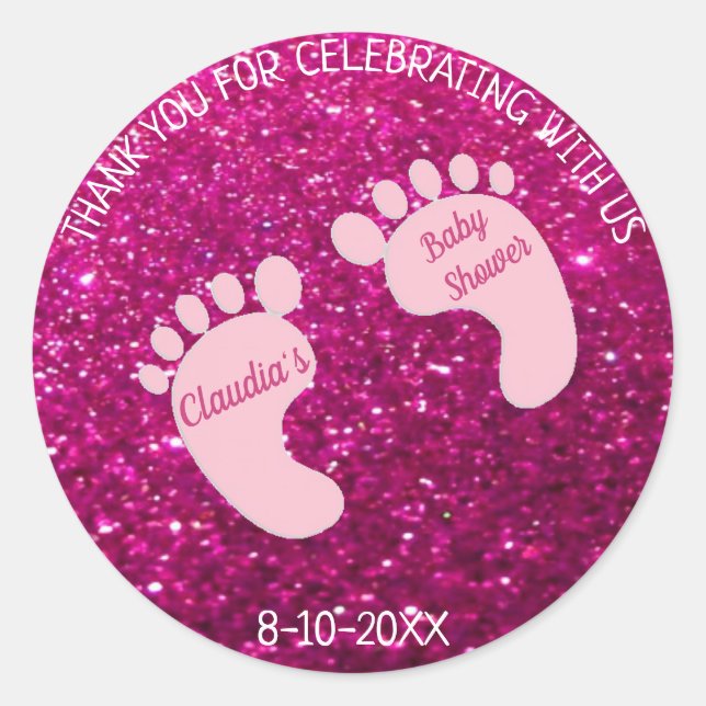 Baby Girl Baby Glitter Shower Thank You Favour Classic Round Sticker (Front)
