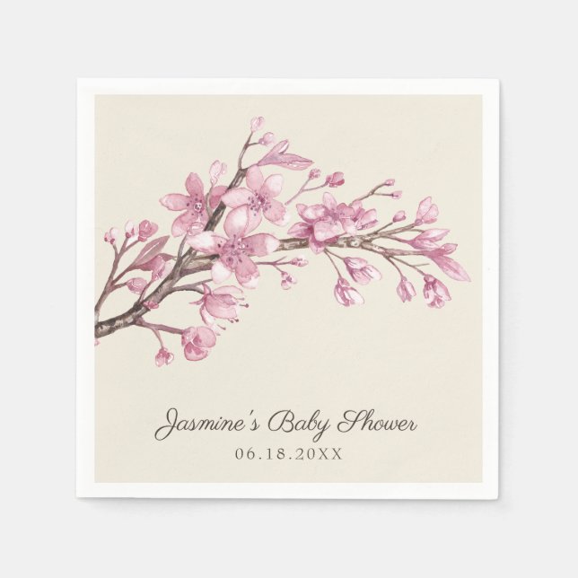 Baby Girl Baby Shower Pink Floral Cherry Blossom Napkin (Front)
