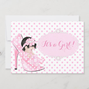 Baby Girl Baby Shower Pink White Polka Dots C Invitation