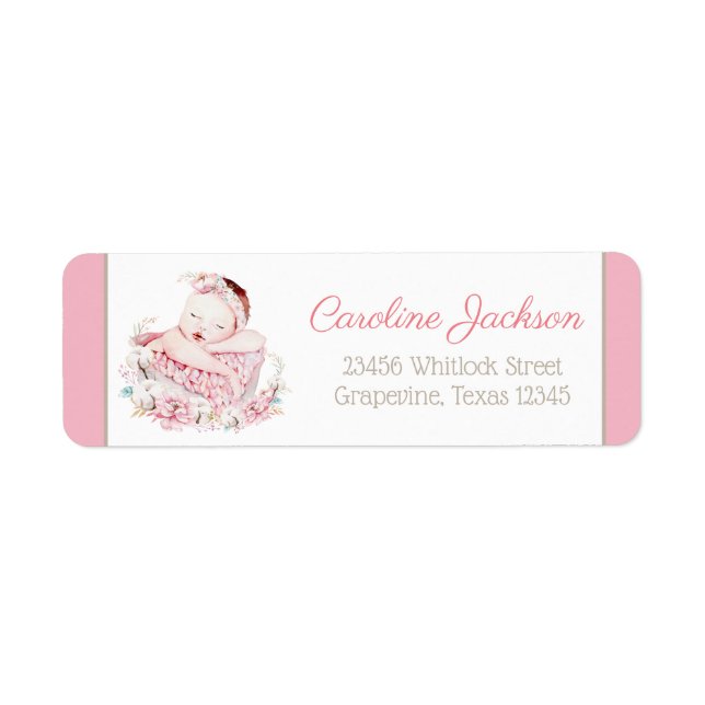 Baby Girl Baby Shower Return Address Labels (Front)