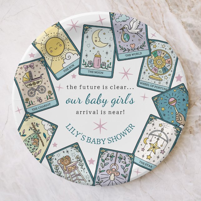 Baby Girl Baby Shower Tarot Cards Paper Plate (Creator Uploaded)