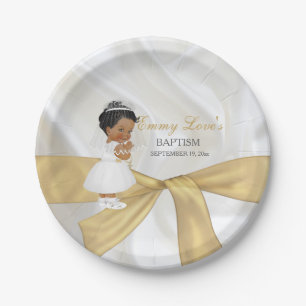Baby Girl Baptism Christening Communion Gold Paper Plate