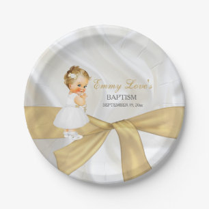 Baby Girl Baptism Christening Dress Cross Paper Plate