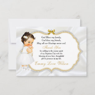 Baby Girl Baptism Christening Gold Cross Thank You Card