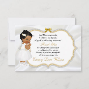 Baby Girl Baptism Christening Gold Cross Thank You Card