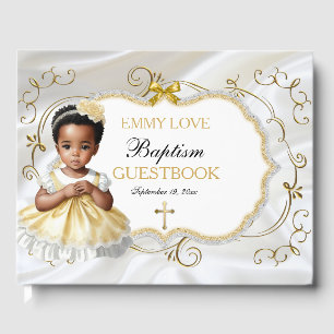 Baby Girl Baptism Christening White & Gold Cross Guest Book