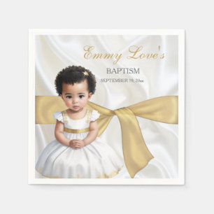 Baby Girl Baptism Christening White & Gold Napkin