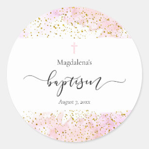 baby girl Baptism Classic Round Sticker
