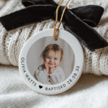 Baby Girl Baptism Photo Keepsake Ceramic Ornament<br><div class="desc">A timeless Baptism ornament featuring your baby’s photo on the front and with the details of their special day around the bottom. A beautiful keepsake to cherish and display year after year. *Please note that the black velvet bow in the first photo is just for styling purposes, and is not...</div>