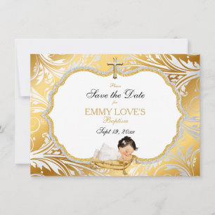 Baby Girl Baptism Save Date Gold Cross Save The Date