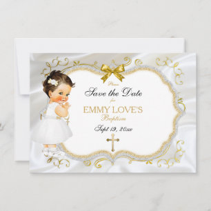 Baby Girl Baptism Save Date White Gold Cross Save The Date
