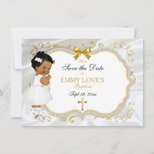 Baby Girl Baptism Save Date White Gold Cross Save The Date