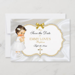 Baby Girl Baptism Save Date White Gold Cross Save The Date